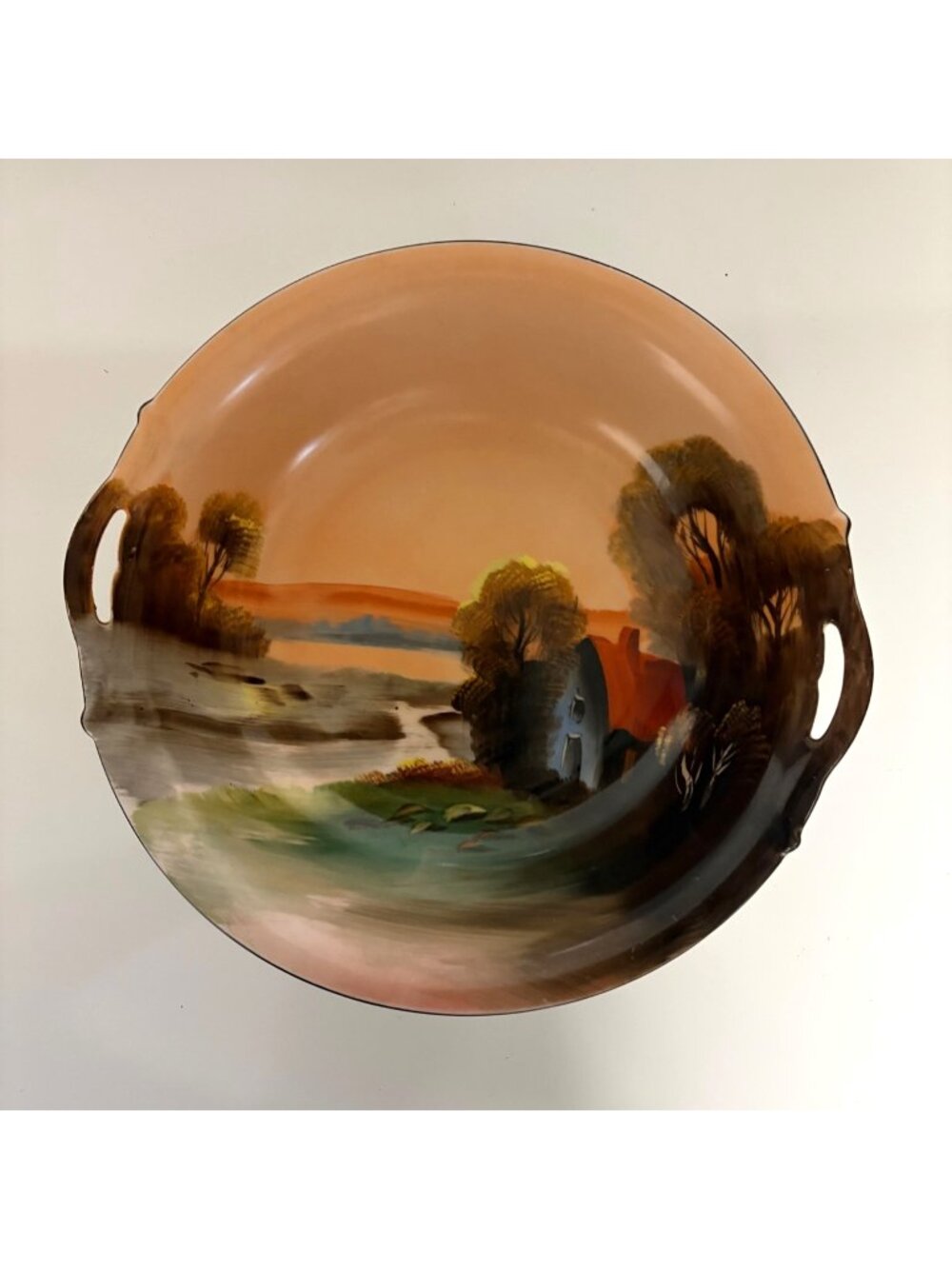 Noritake Hand Painted Bowl Scenic Landscape Serving Dish Japan Vtg Collectible